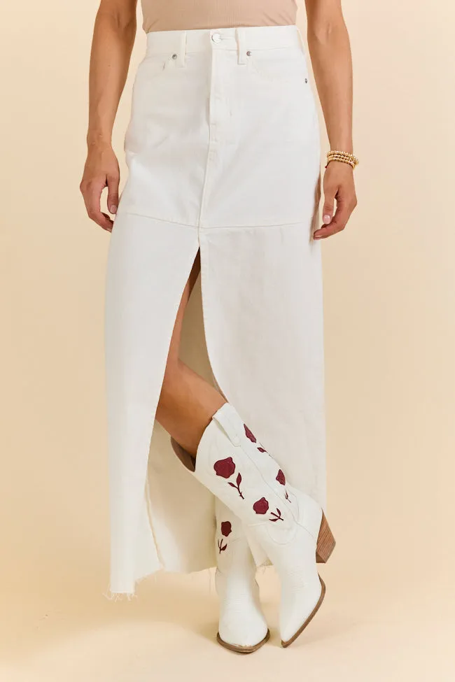 Soundwaves White Denim Midi Skirt,Women Skirts Comfort