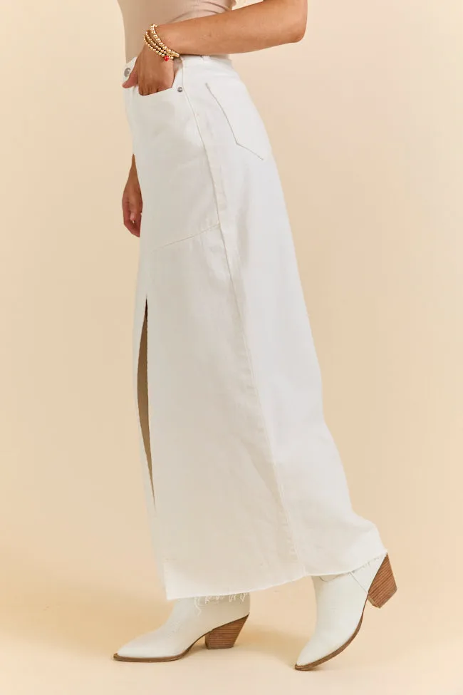 Soundwaves White Denim Midi Skirt,Women Skirts Comfort