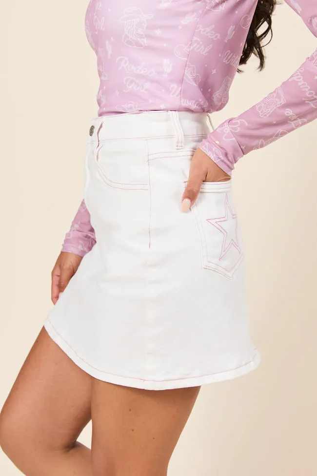 Stacie Star Stitch Off White Denim Skirt,Women Skirts Comfort