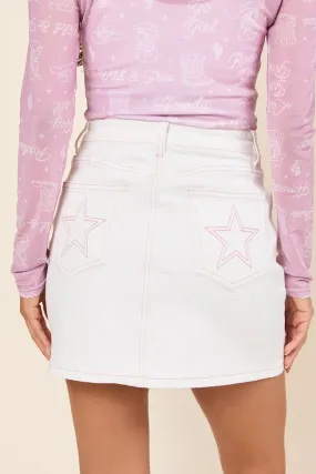 Stacie Star Stitch Off White Denim Skirt,Women Skirts Comfort