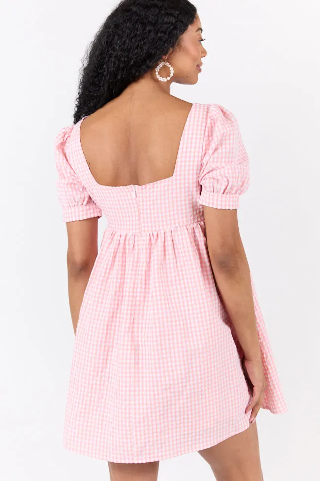 Strawberry Fields Pink Gingham Mini Dress,Daily Outfit