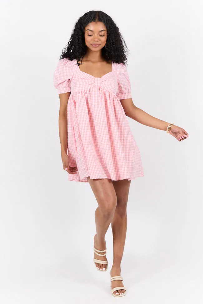 Strawberry Fields Pink Gingham Mini Dress,Daily Outfit