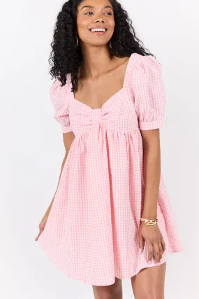 Strawberry Fields Pink Gingham Mini Dress,Daily Outfit