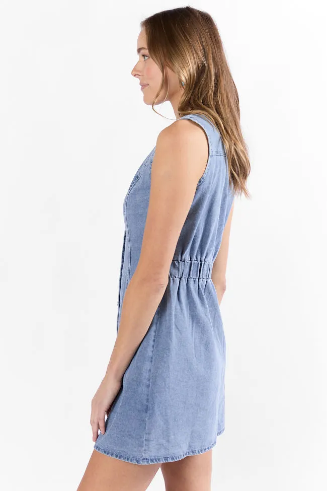 Strike A Chord Light Wash Denim Button Front Dress,Daily Outfit