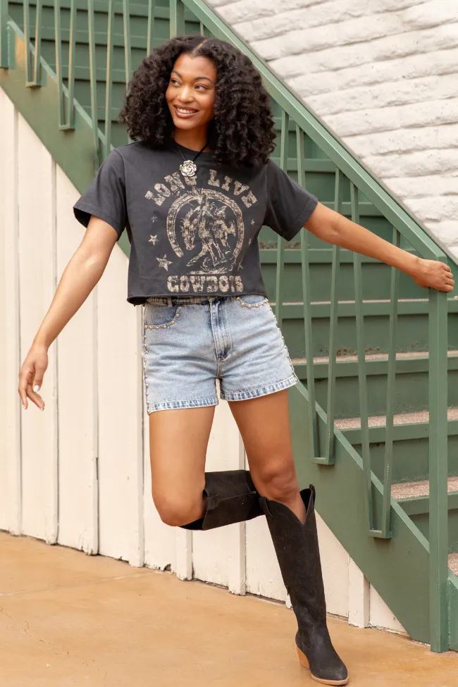 Studded Sound Blue Denim Shorts,Women Shorts