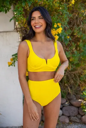 Summer Oasis Yellow Underwire Split V Bikini Top SALE,Swimwear