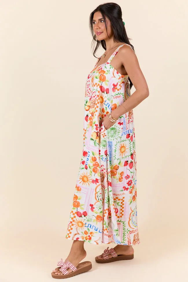 Sunkissed Zest Fruit Print Maxi Dress,Daily Outfit