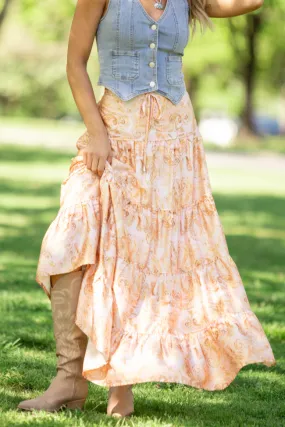 Sunlit Blossoms Bandana Printed Maxi Skirt,Women Skirts Comfort