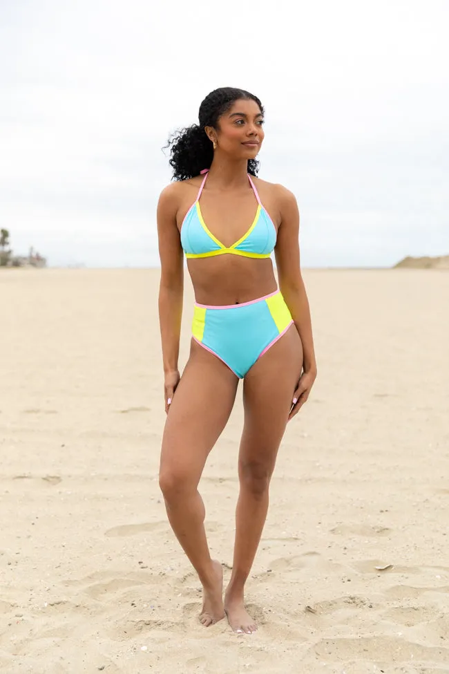 Sunny Coast Blue Colorblock High Waisted Bikini Bottom SALE,Swimwear