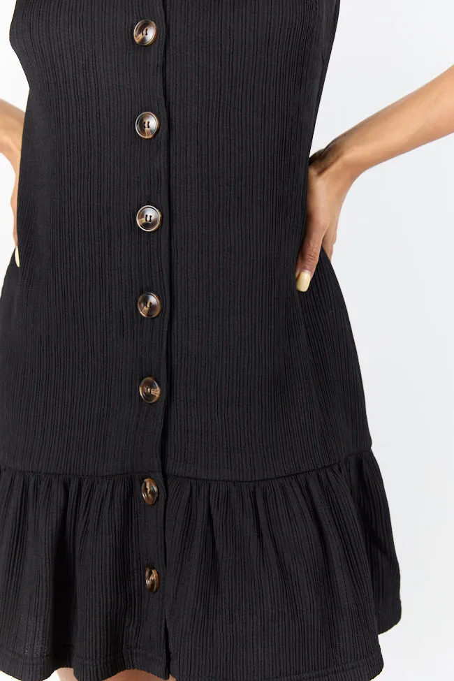 Sunset Romance Black Knit Button Front Mini Dress,Daily Outfit