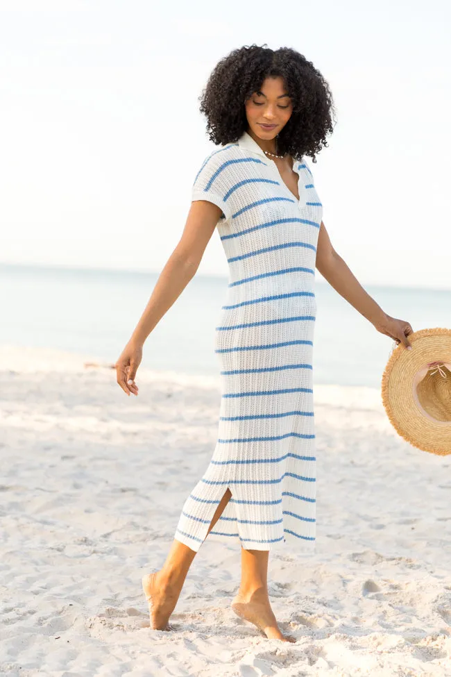 Sunset Sail Blue Striped Knit Coverup Midi Dress SALE,Daily Outfit