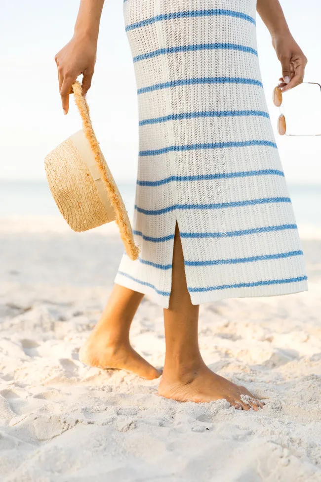 Sunset Sail Blue Striped Knit Coverup Midi Dress SALE,Daily Outfit