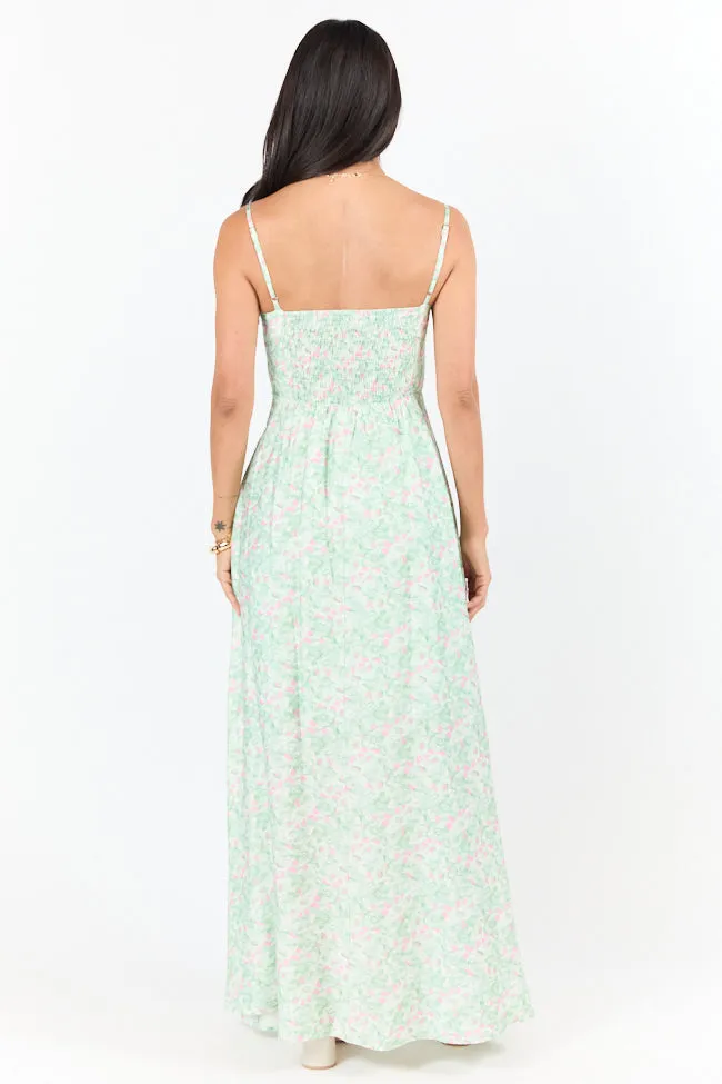 Sunset Stroll Pink and Green Floral Print Maxi Dress,Daily Outfit