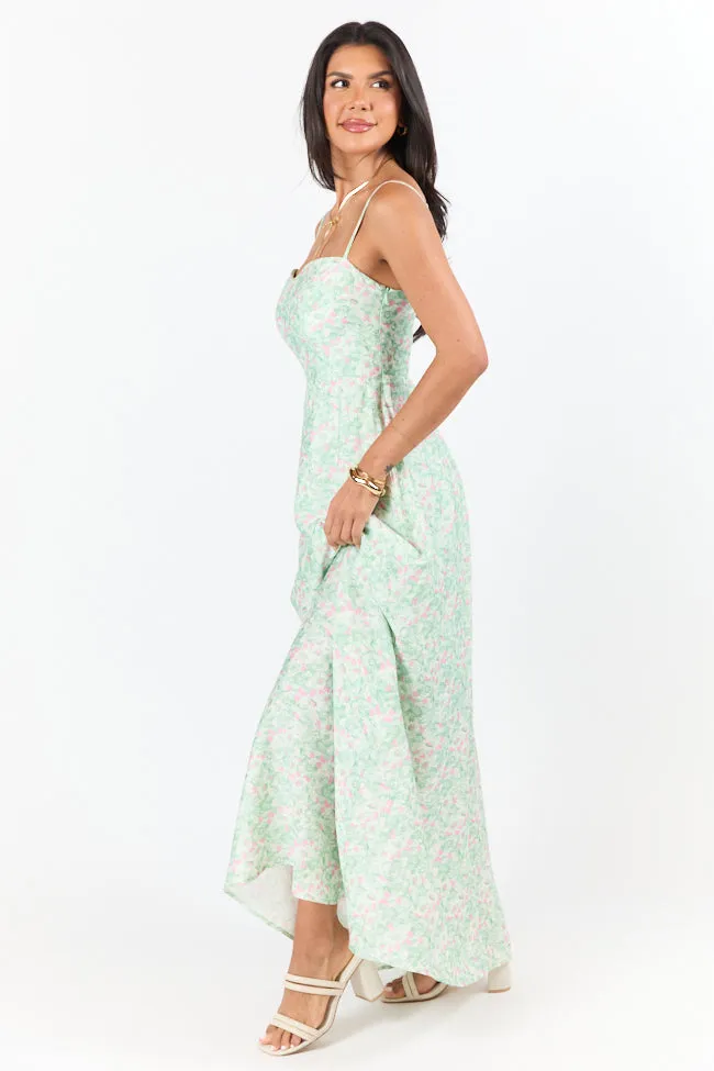 Sunset Stroll Pink and Green Floral Print Maxi Dress,Daily Outfit