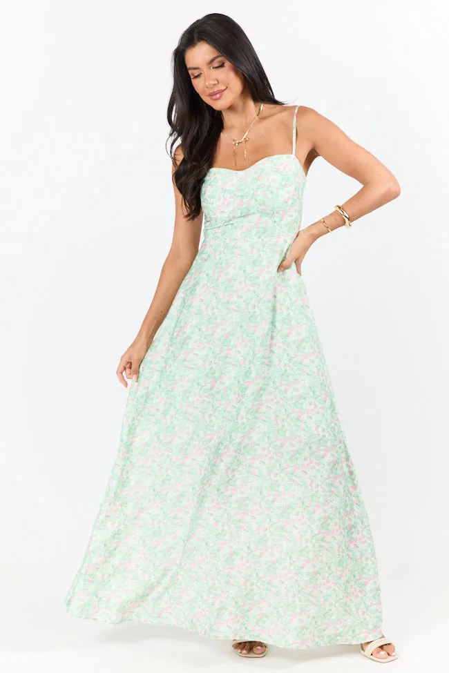 Sunset Stroll Pink and Green Floral Print Maxi Dress,Daily Outfit