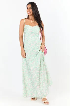 Sunset Stroll Pink and Green Floral Print Maxi Dress,Daily Outfit