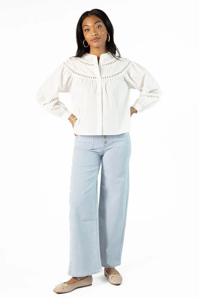 Sutton Striped Wide Leg Patch Pocket Jeans,Women Pants