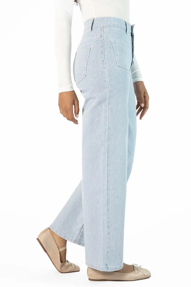 Sutton Striped Wide Leg Patch Pocket Jeans,Women Pants