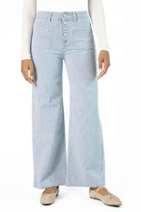 Sutton Striped Wide Leg Patch Pocket Jeans,Women Pants