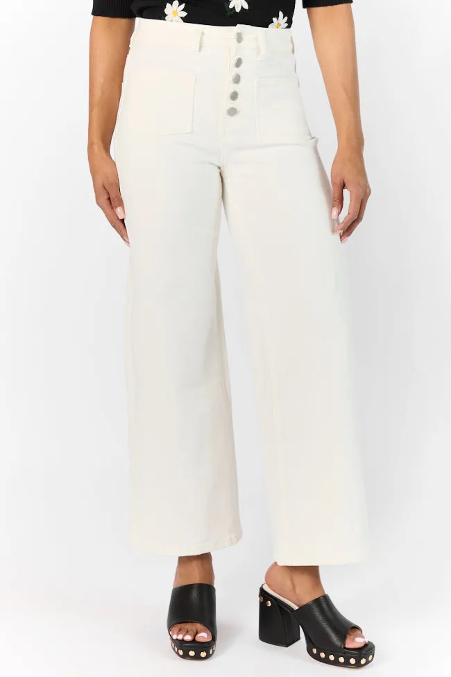 Sutton White Wide Leg Patch Pocket Jeans,Women Pants