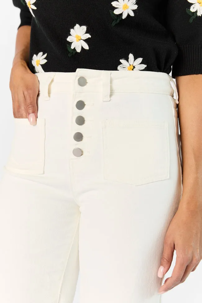 Sutton White Wide Leg Patch Pocket Jeans,Women Pants