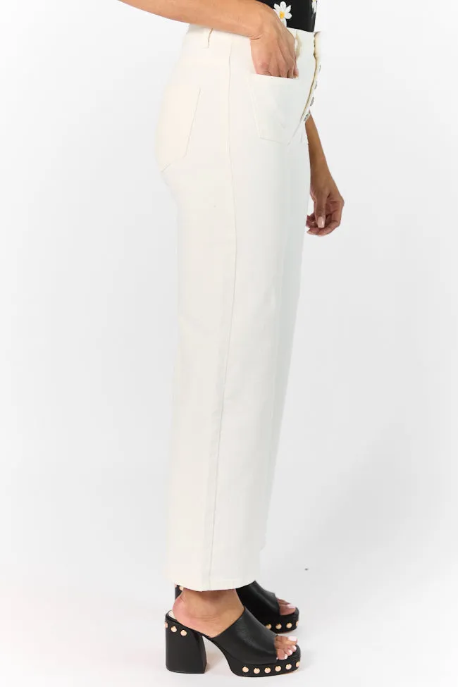 Sutton White Wide Leg Patch Pocket Jeans,Women Pants
