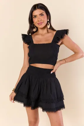 Sweet Talk Black Flutter Shoulder Tank and Skort Set,Women Skirts Comfort
