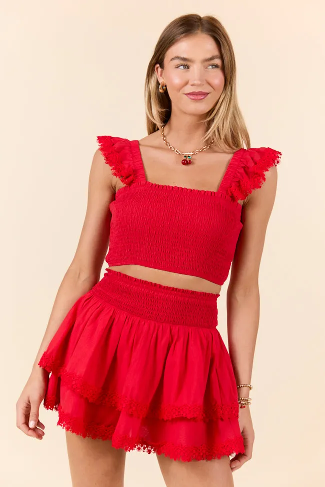 Sweet Talk Red Flutter Shoulder Tank and Skort Set,Women Skirts Comfort