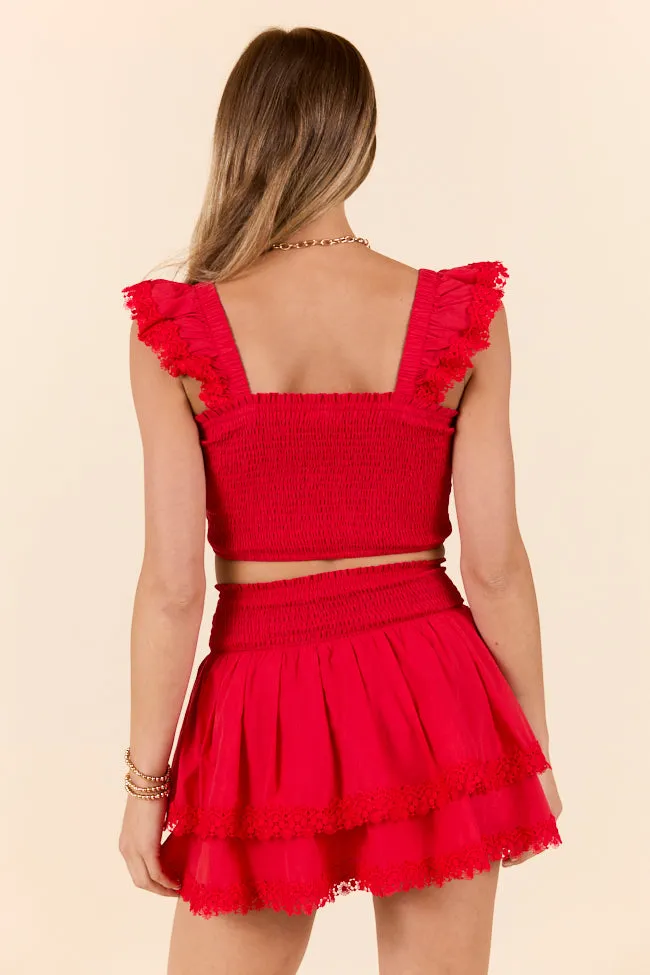 Sweet Talk Red Flutter Shoulder Tank and Skort Set,Women Skirts Comfort