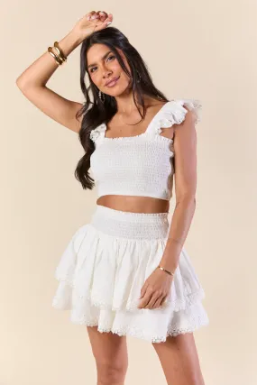 Sweet Talk White Flutter Shoulder Tank and Skort Set,Women Skirts Comfort