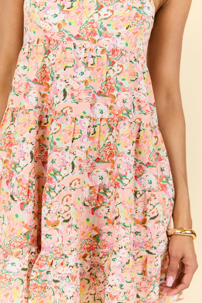 Sweet Thing Strapless Pink and Peach Printed Mini Dress SALE,Daily Outfit