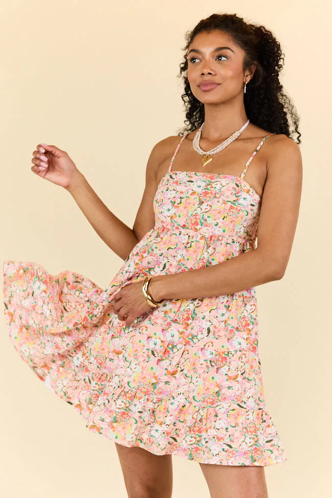 Sweet Thing Strapless Pink and Peach Printed Mini Dress SALE,Daily Outfit