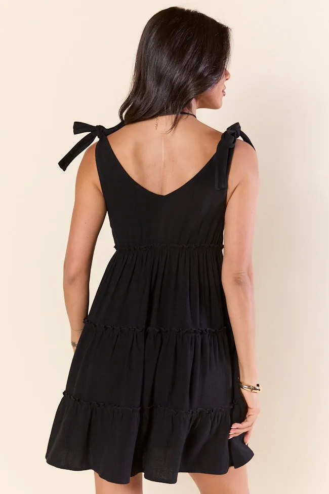 Sweetly Tied Black Tie Shoulder Mini Dress,Daily Outfit