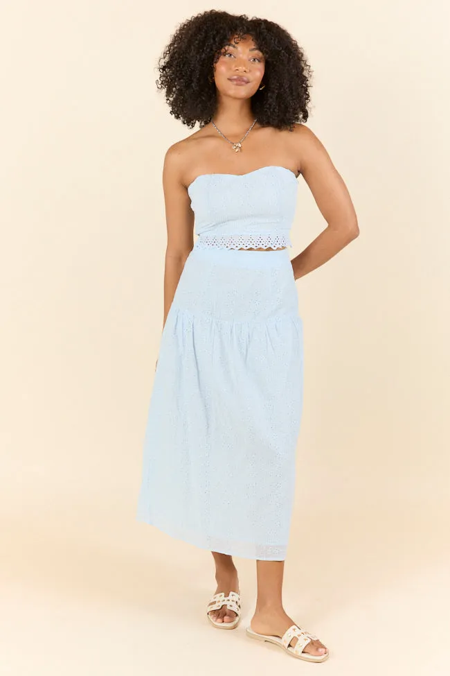 Take It Easy Blue Eyelet Tube Top Set,Women Skirts Comfort