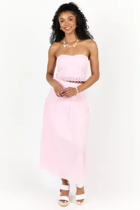 Take It Easy Pink Eyelet Tube Top Set,Women Skirts Comfort