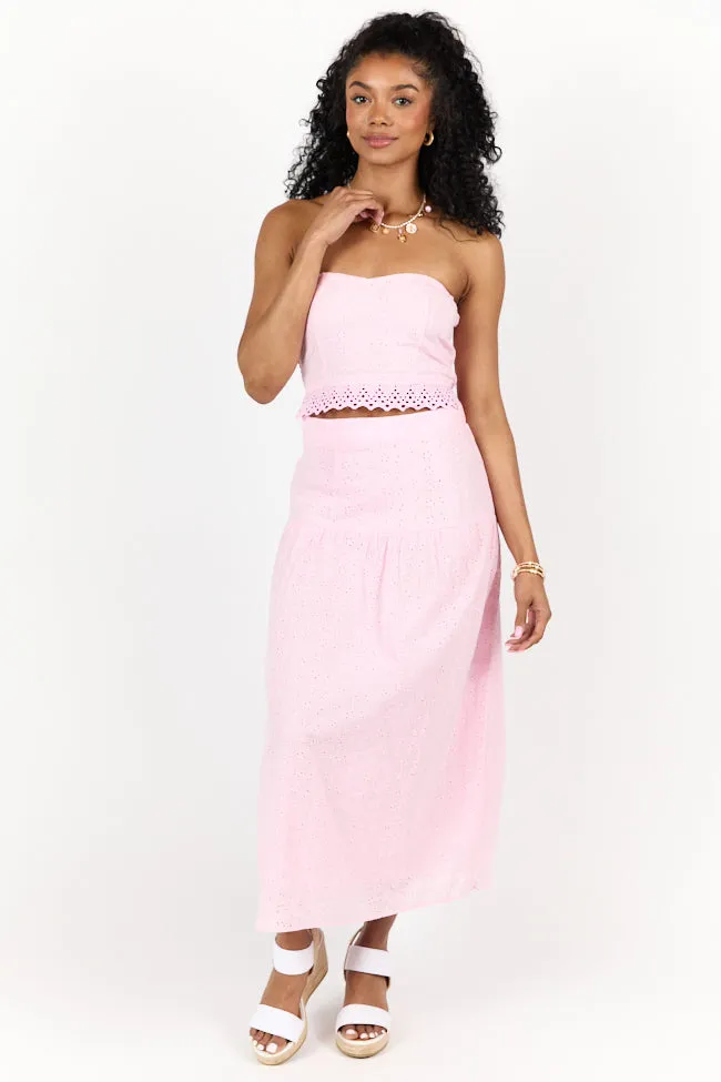Take It Easy Pink Eyelet Tube Top Set,Women Skirts Comfort