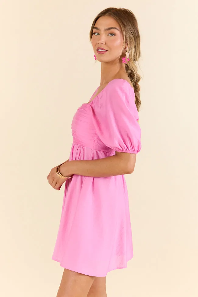 Take Your Time Pink Pleated Short Sleeve Mini Dress SALE,Daily Outfit