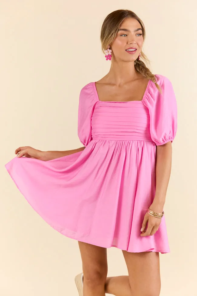 Take Your Time Pink Pleated Short Sleeve Mini Dress SALE,Daily Outfit