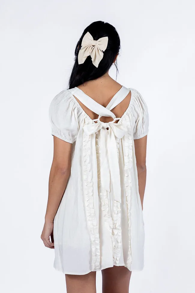 Tell Them About Me Ivory Ruffle Front A-Line Romper Dress,Daily Outfit
