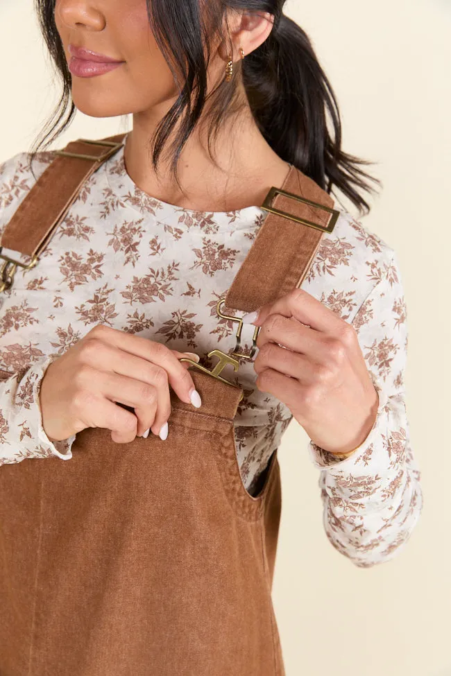 The Anissa Brown Overall Dress Holley Gabrielle X Pink Lily,Daily Outfit