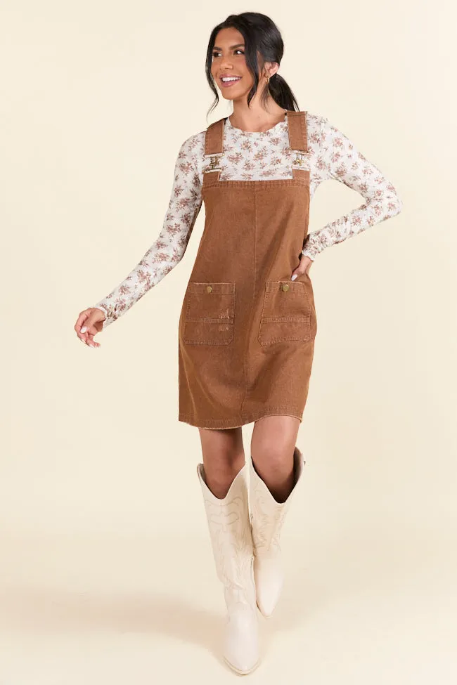 The Anissa Brown Overall Dress Holley Gabrielle X Pink Lily,Daily Outfit