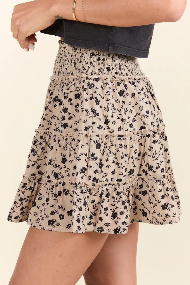 The Rachelle Tan and Black Floral Mini Skort Holley Gabrielle X Pink Lily,Women Skirts Comfort