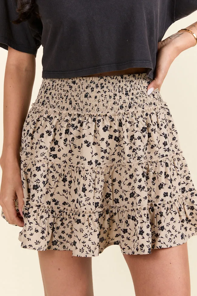The Rachelle Tan and Black Floral Mini Skort Holley Gabrielle X Pink Lily,Women Skirts Comfort