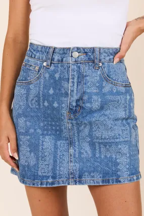 Thea Bandana Print Denim Skirt,Women Skirts Comfort