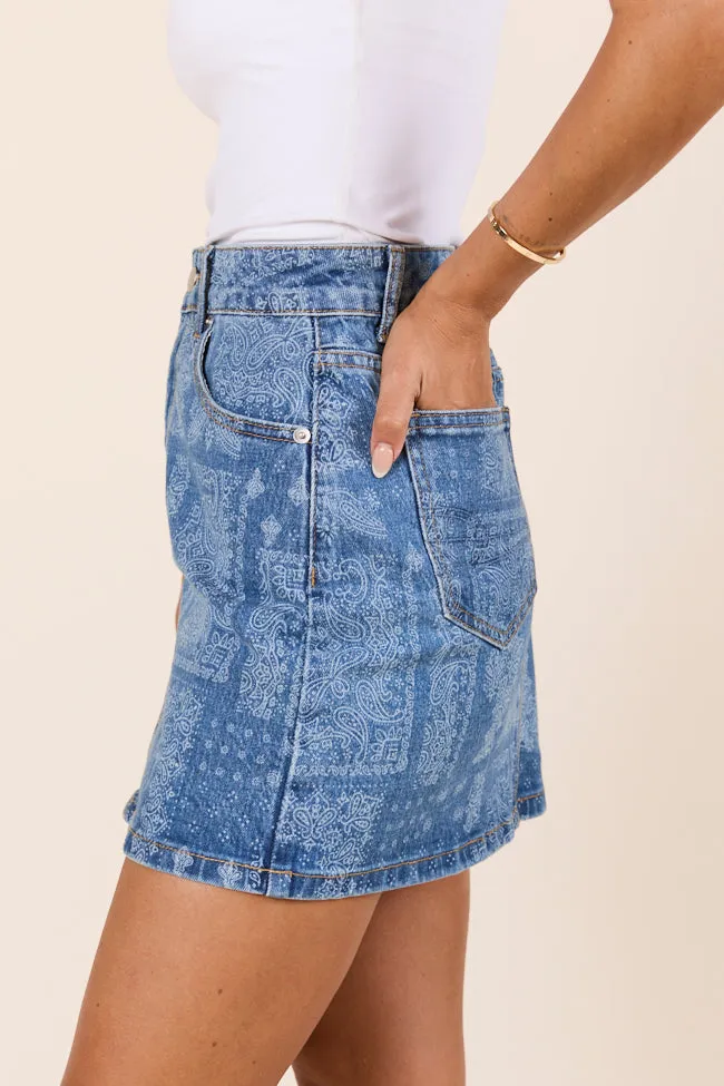 Thea Bandana Print Denim Skirt,Women Skirts Comfort