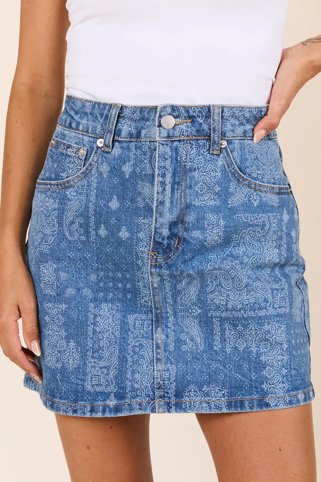 Thea Bandana Print Denim Skirt,Women Skirts Comfort