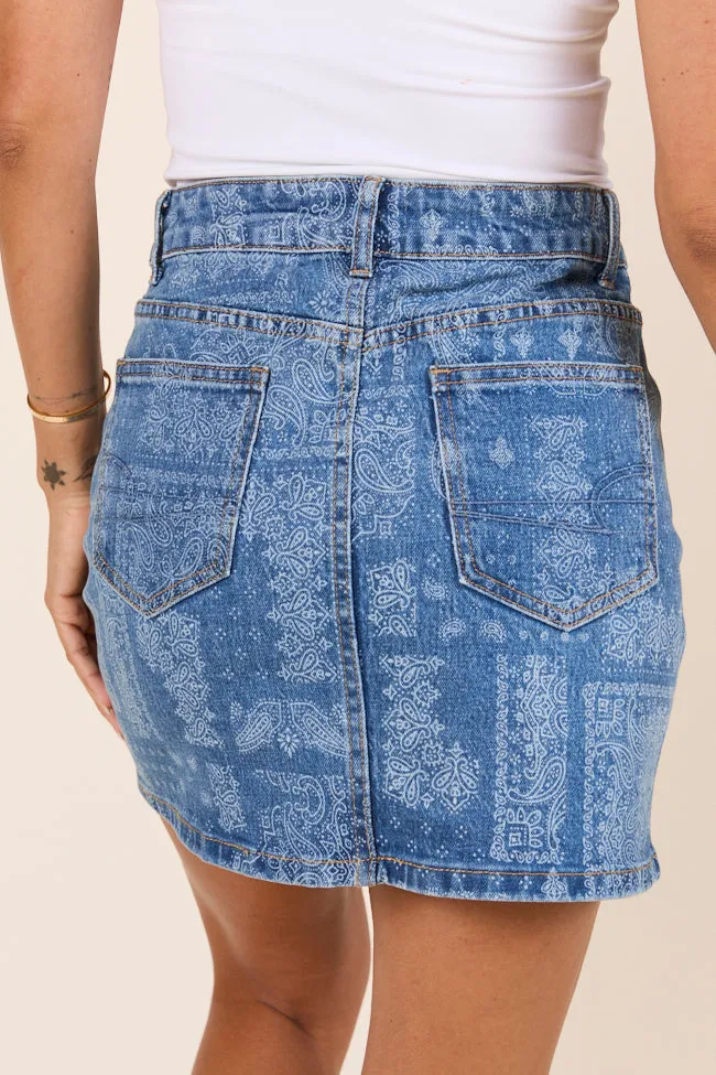 Thea Bandana Print Denim Skirt,Women Skirts Comfort