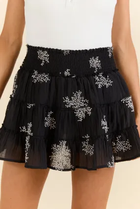 Through The Garden Black Embroidered Mini Skort,Women Skirts Comfort