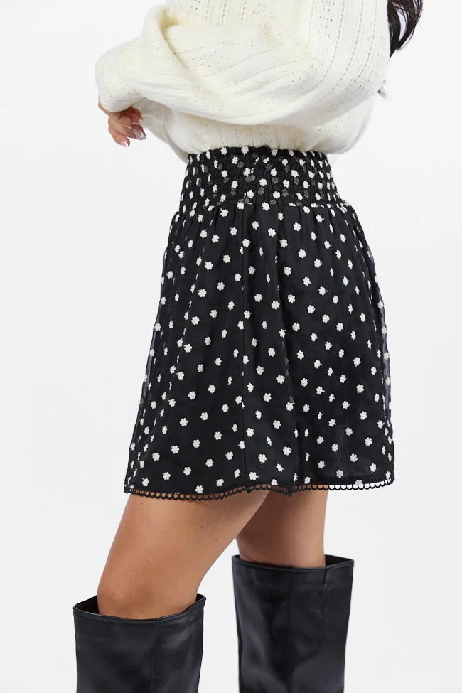 Through The Garden Black Floral Eyelet Trim Mini Skort,Women Skirts Comfort