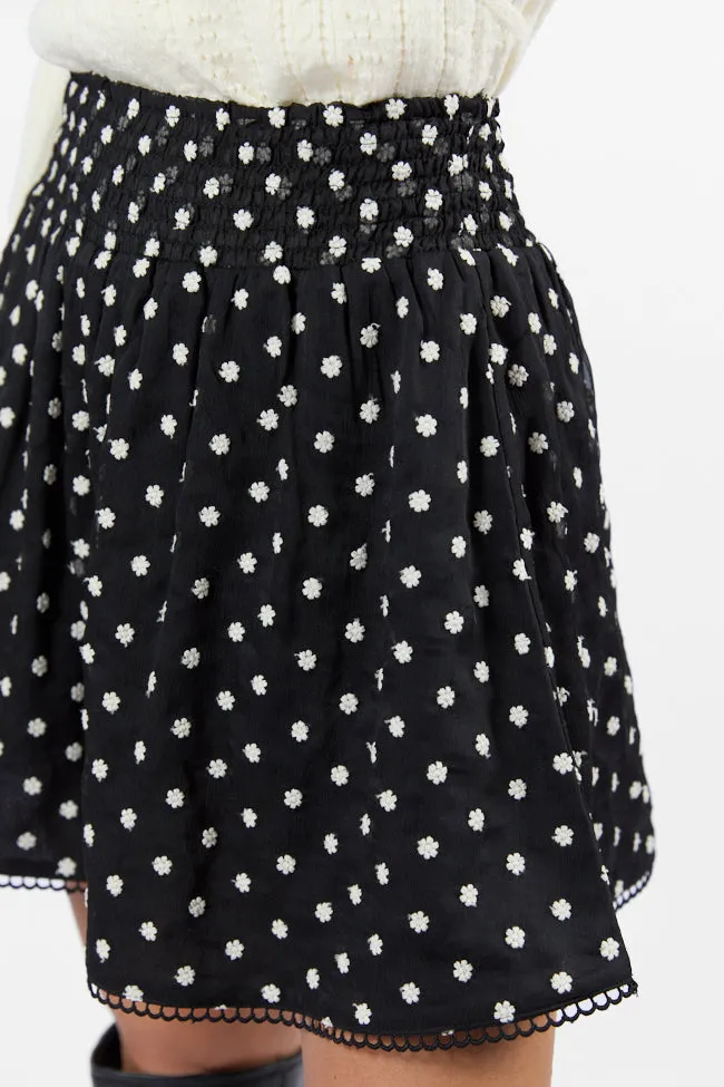 Through The Garden Black Floral Eyelet Trim Mini Skort,Women Skirts Comfort